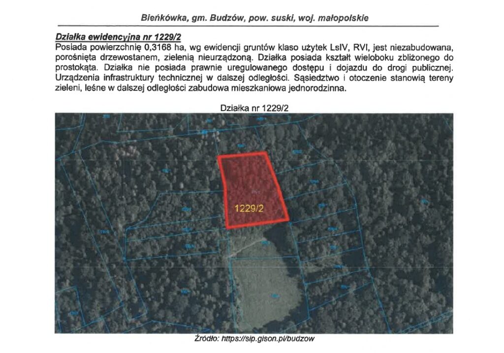 Konkurs syndyka – działka w miejscowości Bieńkówka